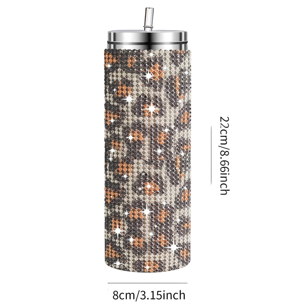 Leopard Print Rhinestone Water Bottle