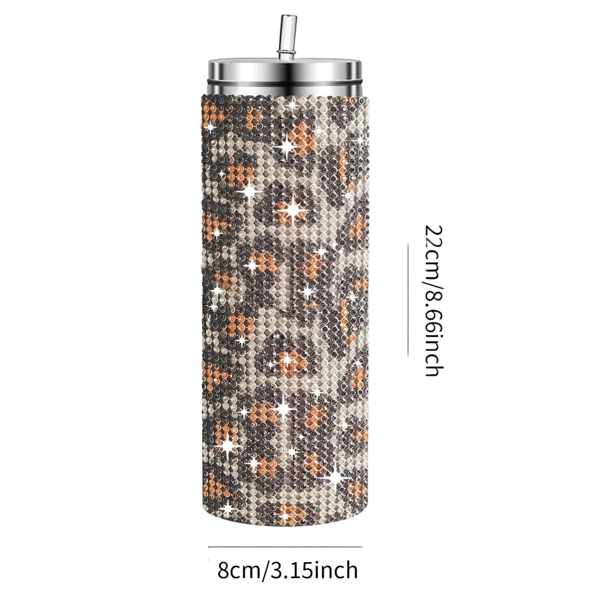 Leopard Print Rhinestone Water Bottle