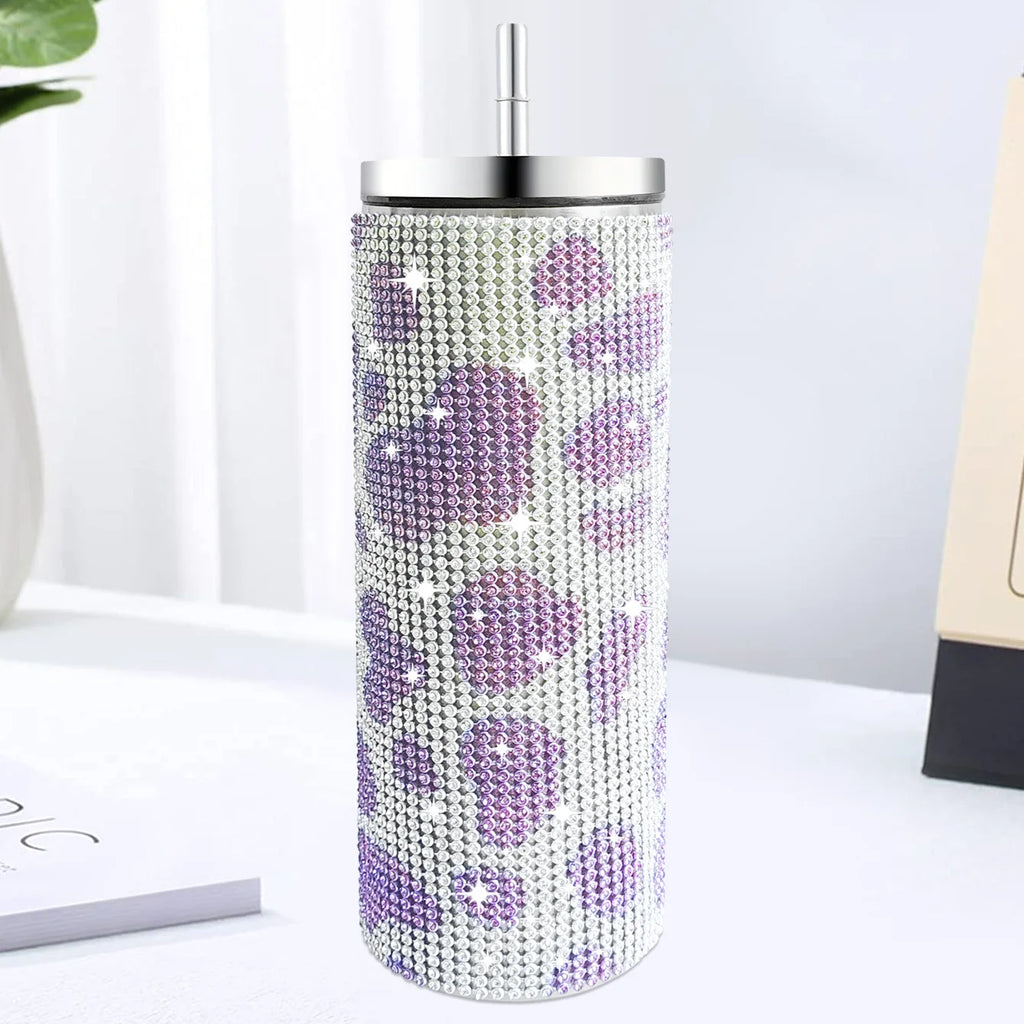 Leopard Print Rhinestone Water Bottle