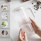 Ribbed Glass Tumbler with Handle & Lid | Iced Coffee Cups with Straws | Reusable