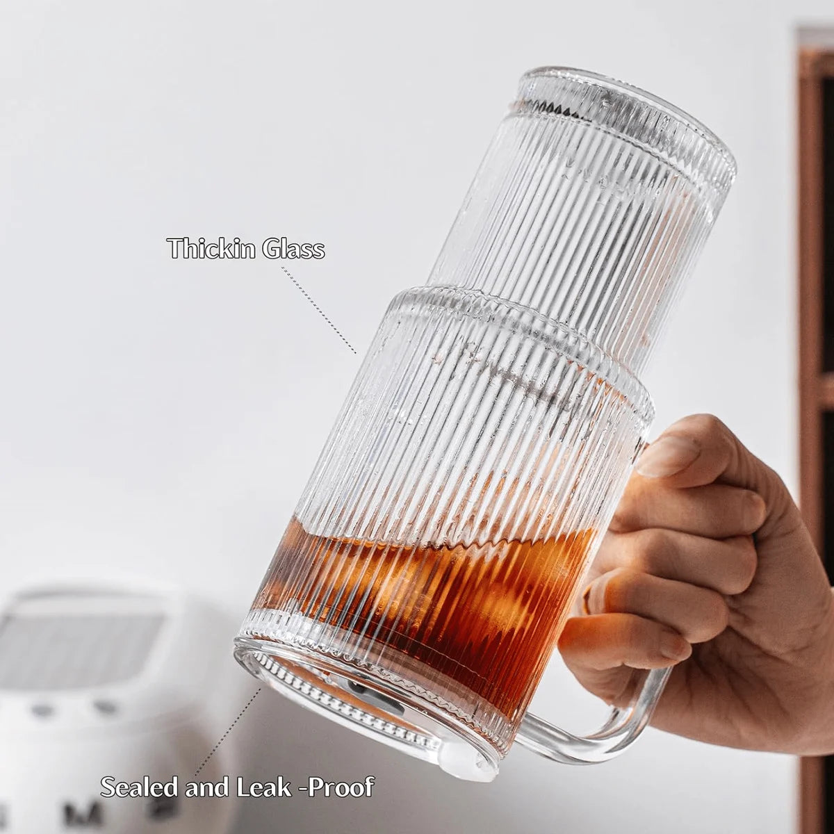 Ribbed Glass Tumbler with Handle & Lid | Iced Coffee Cups with Straws | Reusable