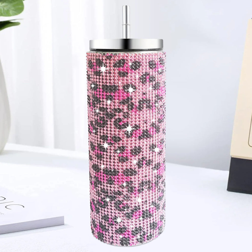 Leopard Print Rhinestone Water Bottle